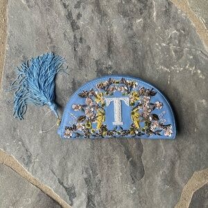 Anthropologie Beaded Monogram Leather Pouch-T